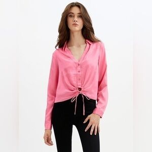 Point Zero Pink Long Sleeve Blouse Size M/M Minimalist Chic